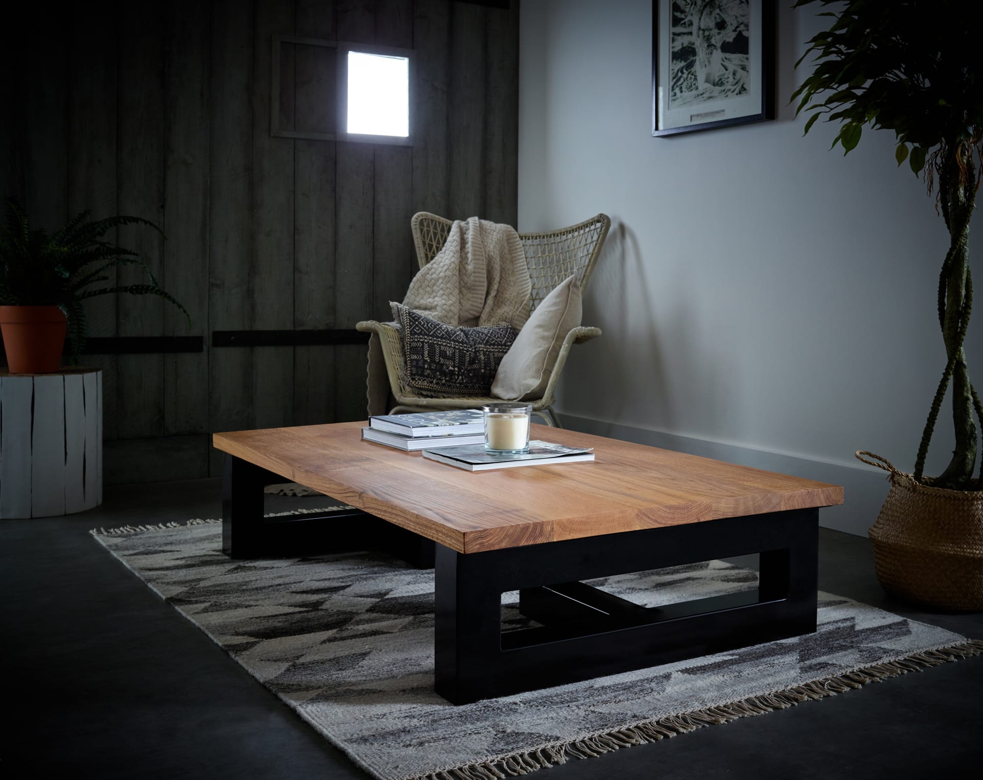 Oak 35mm Two Box Small Coffee Table Leg Black Lifestyle Main